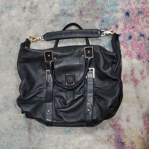 Botkier Sasha Large Leather Satchel Hobo Bag in Black